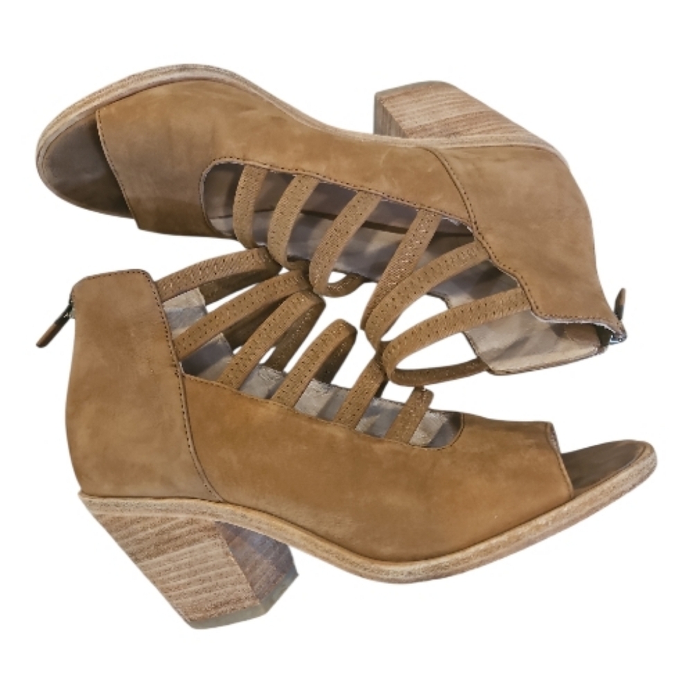 Eileen Fisher SZ 5.5 James Nubuck Strappy 3" Block Heel Peep Toe Back Zip Shoes - Picture 6 of 9
